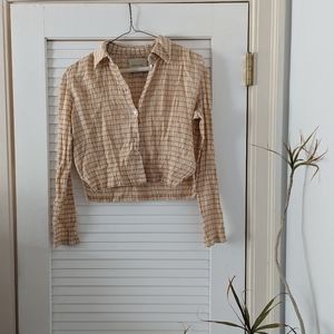 Paloma Wool orange plaid check crop top button front